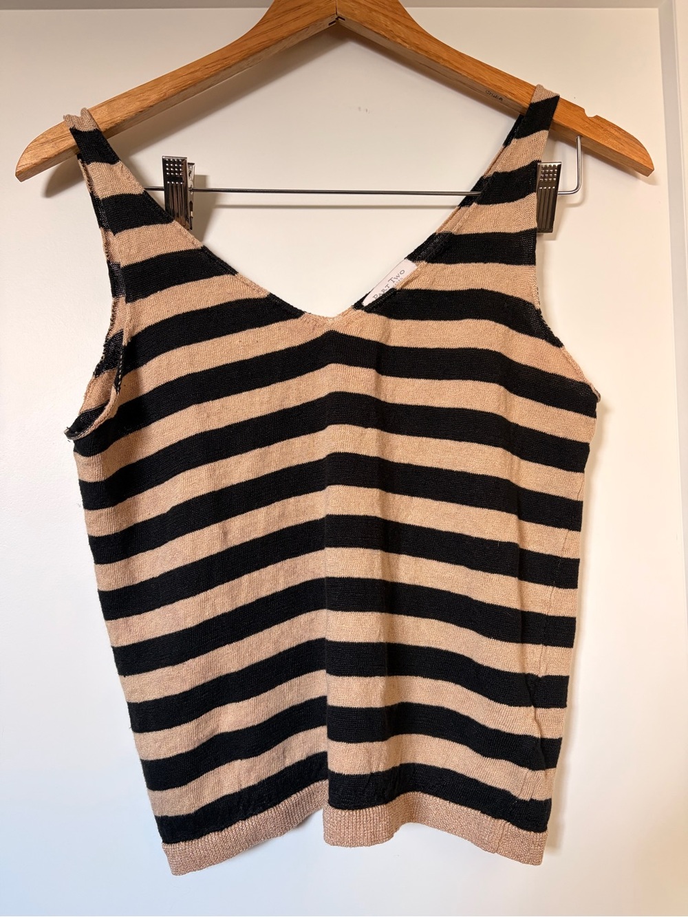 Striped V-Neck Tank Top in Black and Tan